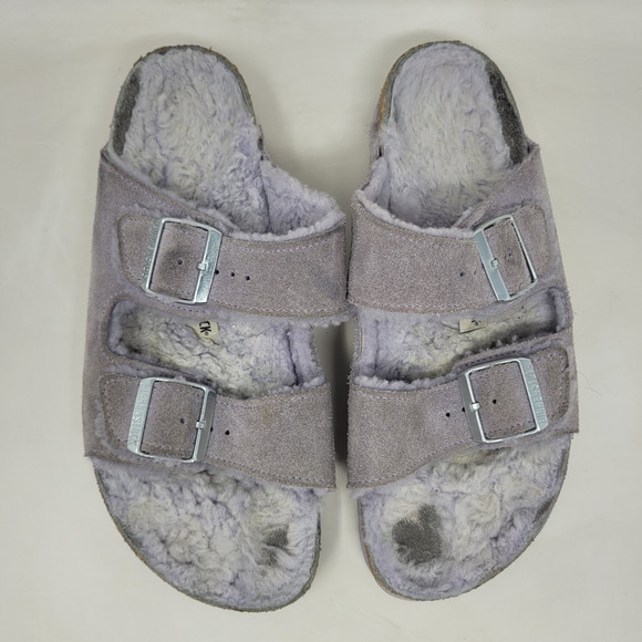 Birkenstock Sandals Mens EU41 US8 Arizona Shearling Suede Leather Purple Fog - Picture 4 of 10
